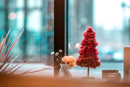 Red Christmas tree and flowers decorationの写真素材