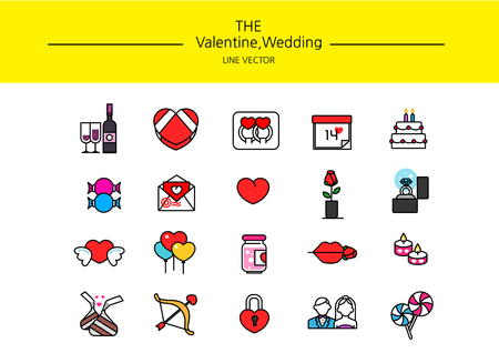Line set on white background with valentineâs day and wedding icons.のイラスト素材
