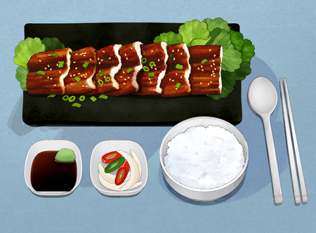 Korean food set illustrationのイラスト素材