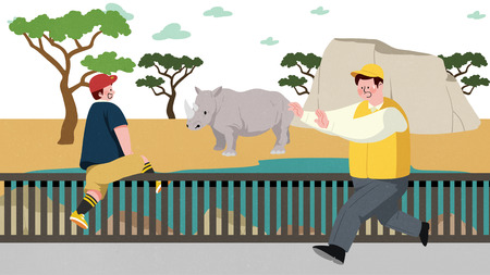 Vector illustration of children and their parent having fun in an amusement park. 019のイラスト素材