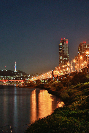 Night scene in Seoul, beautiful color light and outdoor photo. 032の写真素材