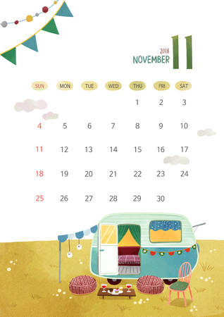 Vector - Calendar for 2018 Year on White Background, season concept illustration 011のイラスト素材