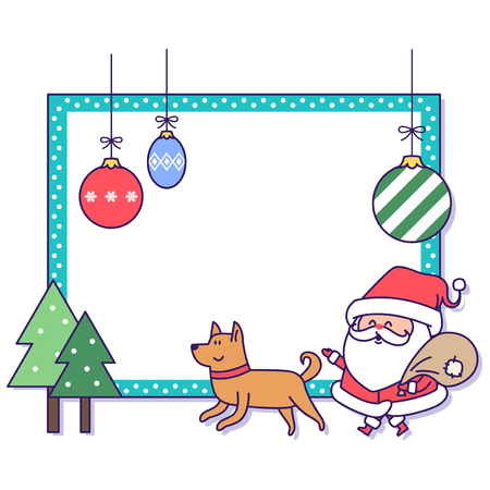 Christmas banner illustration. Vector banners with Santa Claus and gold puppy isolated on white. 024のイラスト素材