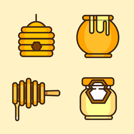 Vector- flat icon set. concept for honey bee, flowers, gift set, traditional food and so on. 003のイラスト素材