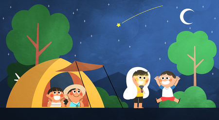 Vector - Children's Summer Vacation illustration  with children camping.のイラスト素材