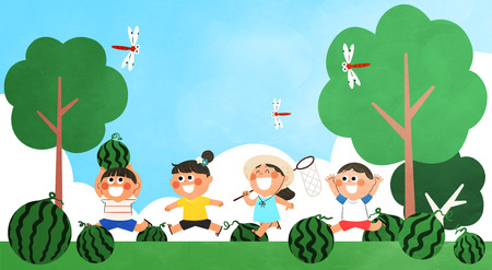 Vector - Children's Summer Vacation illustration  with children playing.のイラスト素材