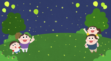 Happy family in trip local fair in spring and summer season vector illustration.のイラスト素材