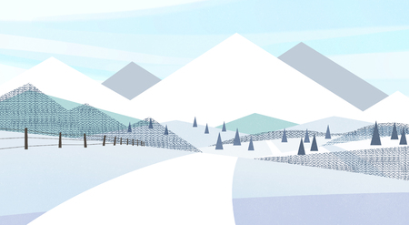 Winter landscape with forest in mountains vector illustrationのイラスト素材