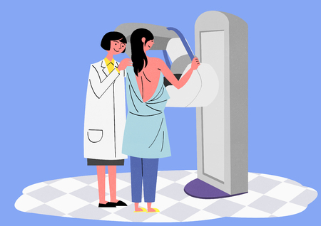 Illustration of a doctor doing a medical examination on a patientのイラスト素材