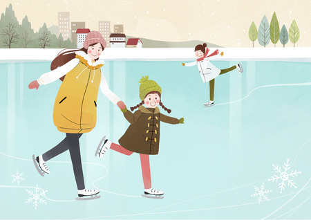 Illustration of people Enjoying the winter seasonのイラスト素材