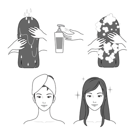Shampoo application process vector illustrationのイラスト素材