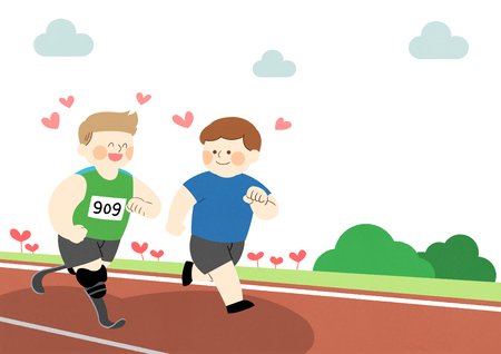 Man supporting a disabled person through a race vector illustrationのイラスト素材