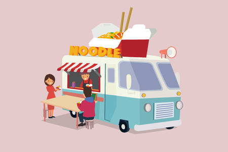 Vector - Illustrated food truck collection. colorful flat design for street food and cafe truck. 008のイラスト素材