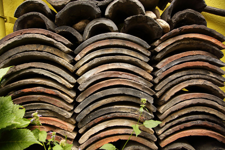 in Korean traditional village scenery. a strong Korean atmosphere with old wall and alleyway.の写真素材