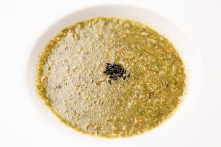 Korean food collection photo_Seaweed fulvescens Porridge, bowl is filled with dark green soup 6の写真素材