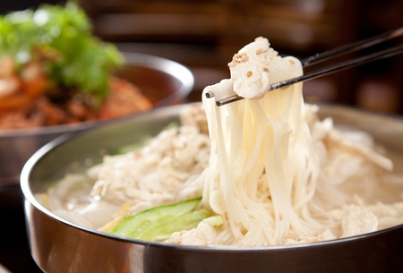 Korean food collection photo_Chogyeguksu, cold noodle of chicken with cucumbers and ice 4の写真素材