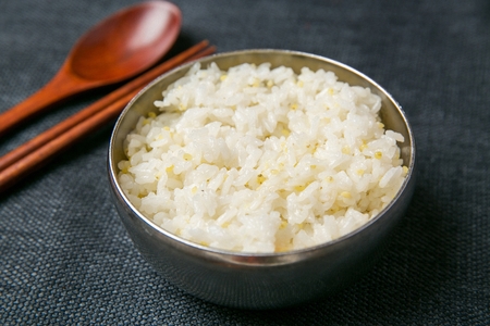 Korean food collection photo_White rice in bowl top view 1の写真素材