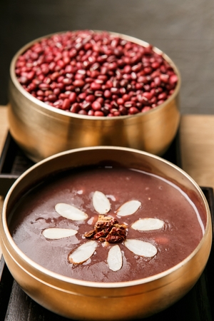 Korean food collection photo_Red Bean Porridge, a gruel made with red beans. dark red soup. 15