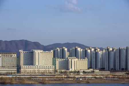 The top view of Seoul City, Korea. beautiful landscape of Seoul skyline from peak stock photo. 065