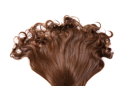 Long colorful hair with objects related to hair salon on close up isolated on background. 039の写真素材