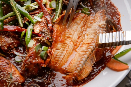 Korean braised pollucks with vegetablesの写真素材