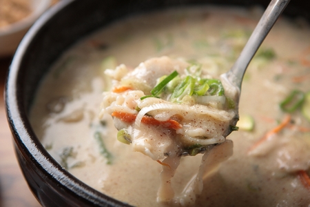Korean soup food with perilla and sujebiの写真素材