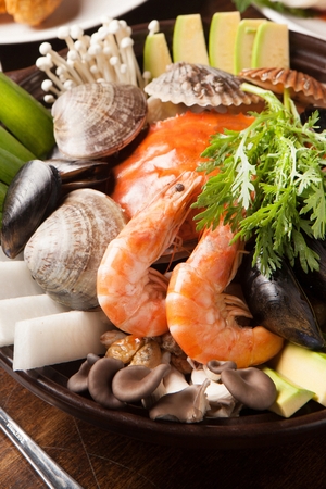 Korean-style seafood stew with vegetablesの写真素材