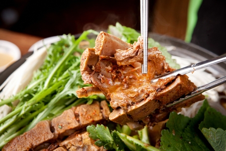 Korean cuisine Gamja tang, spicy pork bone stew with potatoesの写真素材