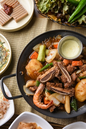 LA galbi back ribs stew cooked with Korean spicy sauceの写真素材