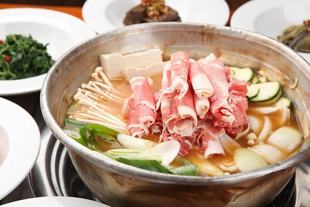 Korean cuisine Doenjang Jjigae, soybean paste stew with beef brisketの写真素材