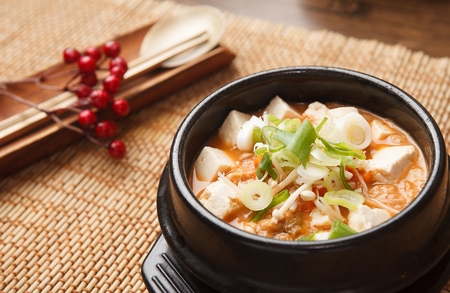 Korean cuisine Cheonggukjang, fast-fermented bean paste soupの写真素材