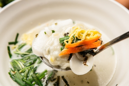 Rice cake soup, famous Korean traditional food Tteokgukの写真素材