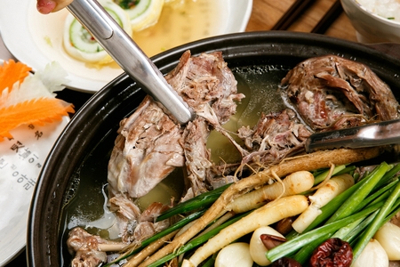 Korean cuisine duck baeksuk, Boiled duck soup with Korean medicinal herbs