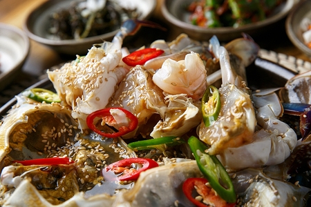 Crabs marinated with soy sauce, Korean cuisine Gaejangの写真素材