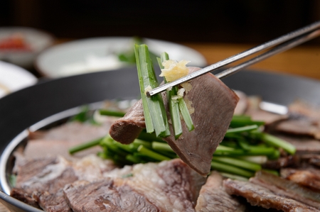 Korean cuisine suyuk, boiled beef or pork slicesの写真素材