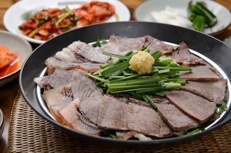 Korean cuisine suyuk, boiled beef or pork slicesの写真素材