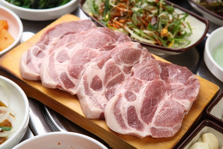 Korean barbecue Moksal, grilled pork neckの写真素材