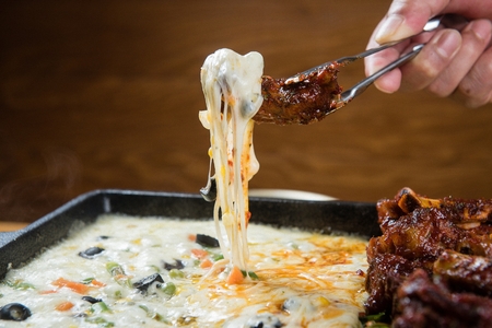 Korean barbecue Deung Galbi, spare ribs with cheese