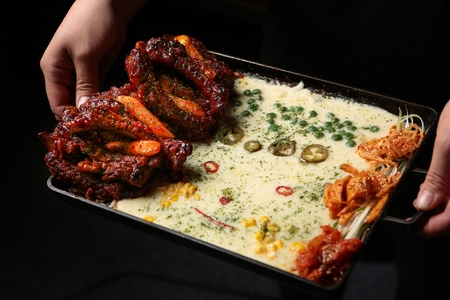 Korean barbecue Deung Galbi, spare ribs with cheese