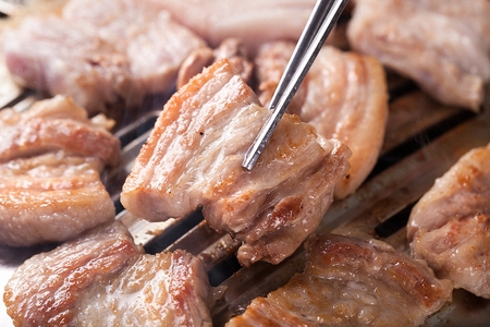 Korean barbecue Saeng Samgyeopsal, raw pork bellyの写真素材