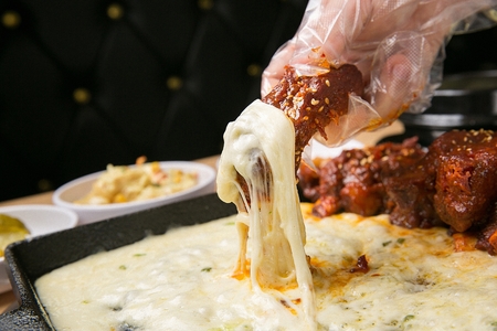 Korean barbecue Deung Galbi, spare ribs with cheeseの写真素材