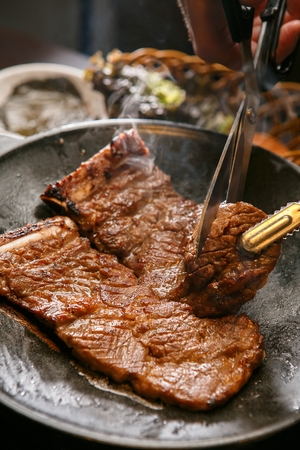 Korean barbecue Galbi, marinated spare ribsの写真素材