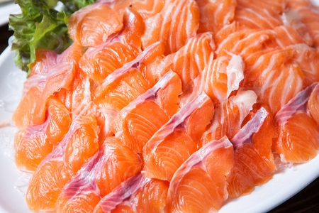 fresh salmon sashimi platterの写真素材