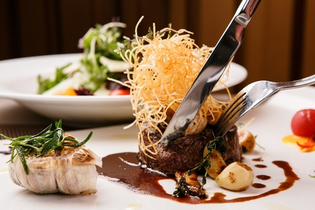 beef garlic tenderloin steak, fine diningの写真素材