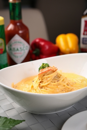 Crab meat rosÃ© pastaのeditorial素材