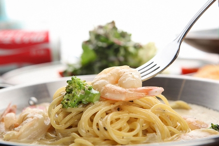 Shrimp cream pastaのeditorial素材