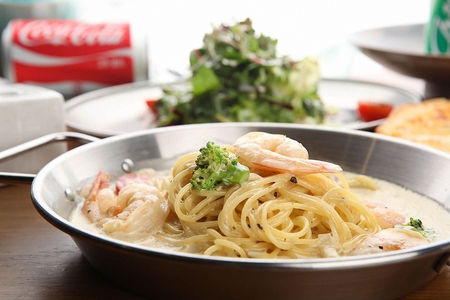Shrimp cream pastaのeditorial素材
