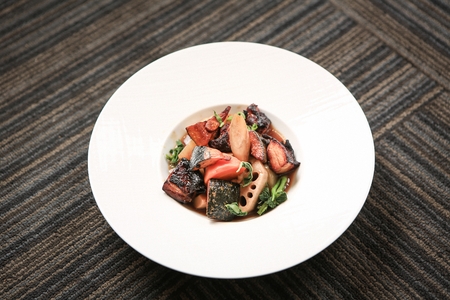 Seasoned salmon, fine diningの写真素材