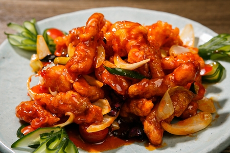 Sichuan-style sweet and sour porkの写真素材