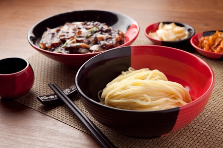 Korean-Chinese style noodles in stir-fried-bean sauce, Ganjjajangの写真素材